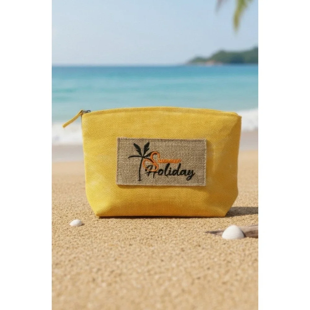 Makeup Bag Womens Small Yellow New Summer Holiday Tropical Pouch